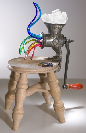 Flameworked & Kiln-formed glass combined with mixed media & raw Icelandic Spar Calcite crystal