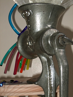 Detail showing the cast surface of the mincer...