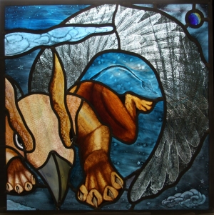 The majestic beast flies through the starry nightsky...